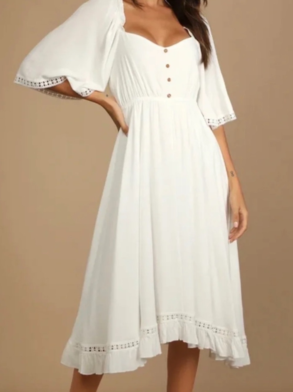 NWT Lulu's White Boho Midi Dress with Subtle Sweetheart Bodice Sz XL